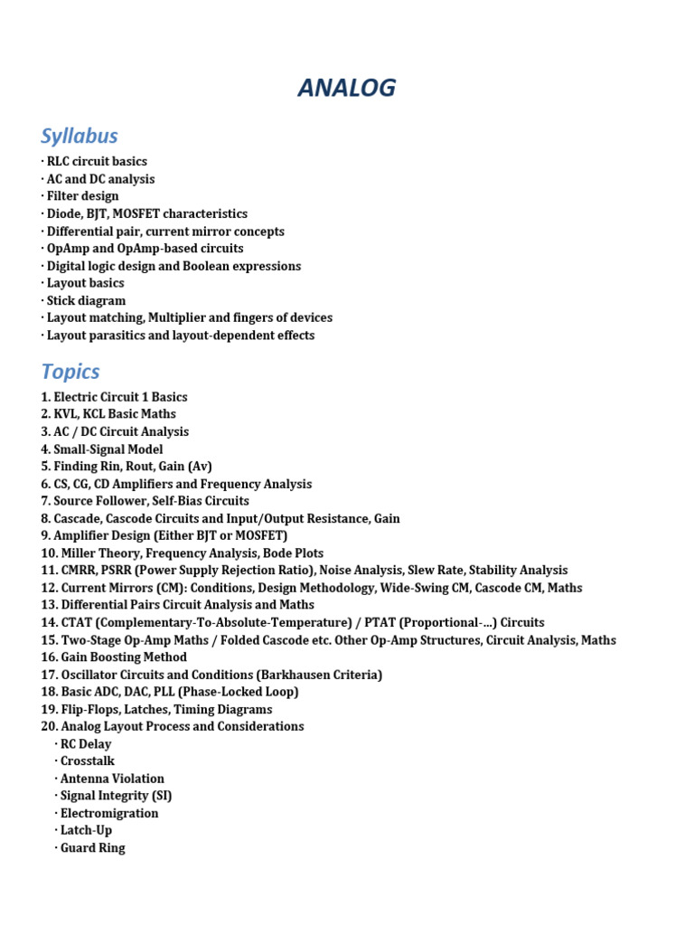 Comprehensive Analog Circuit Design Guide | PDF
