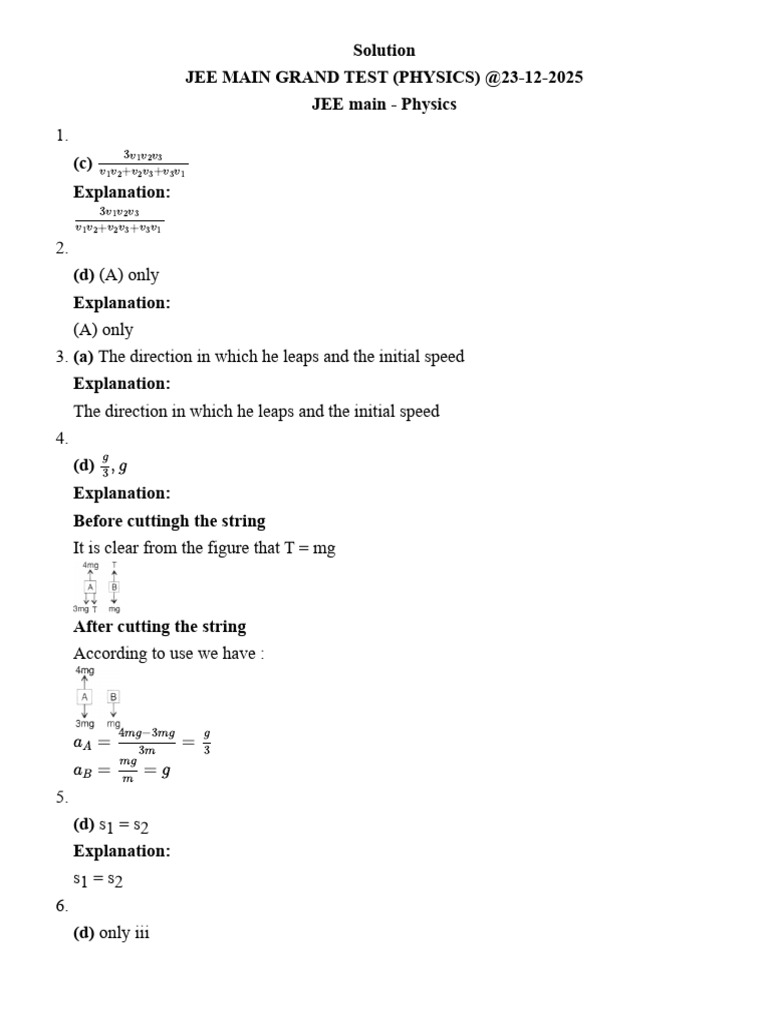 JEE Main Physics Grand Test 2025 | PDF | Collision | Physics