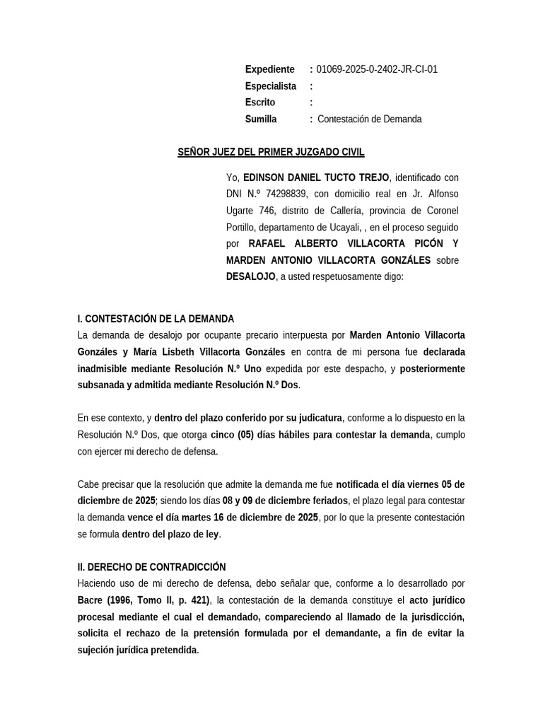 Contestación de Demanda | PDF | Demanda judicial | Debido al proceso