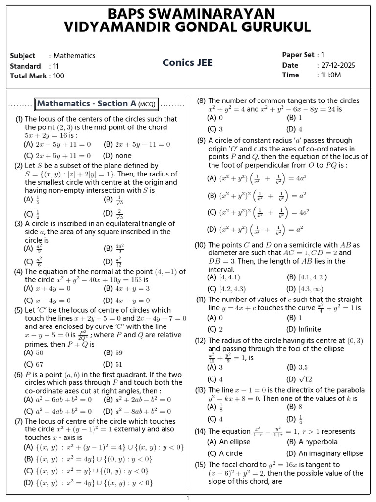 Conics JEE 1007932 1 1766753251 | PDF
