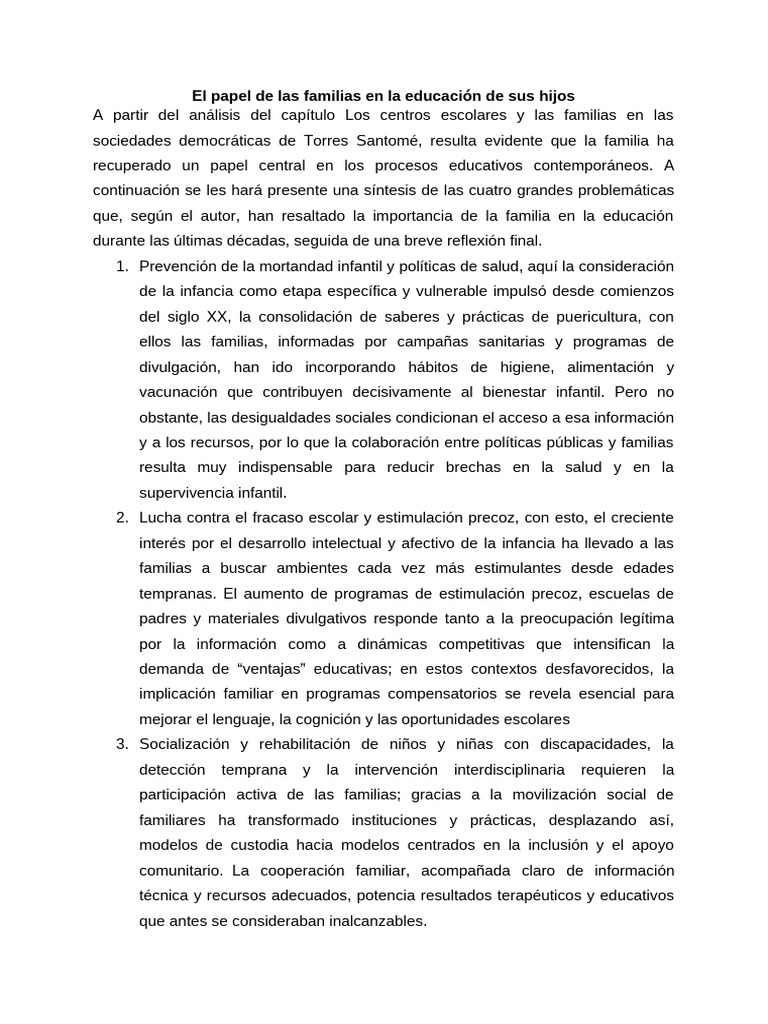 El Papel de Las Familias en La Educación de Sus Hijos | PDF | Inclusión ...