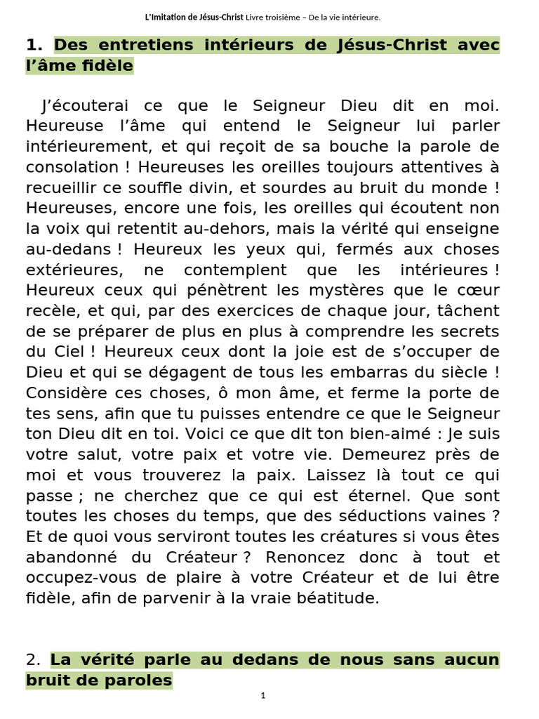 Vie intérieure selon Jésus-Christ | PDF | Amour | Dieu