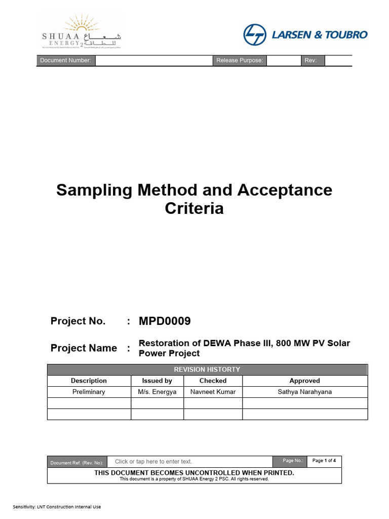 Sampling Method and Acceptance Criteria. | PDF | Sampling (Statistics)