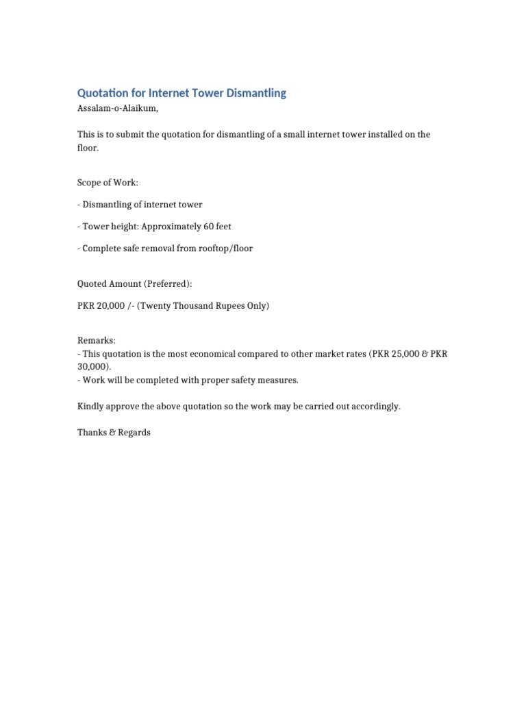 Internet Tower Dismantling Quotation | PDF