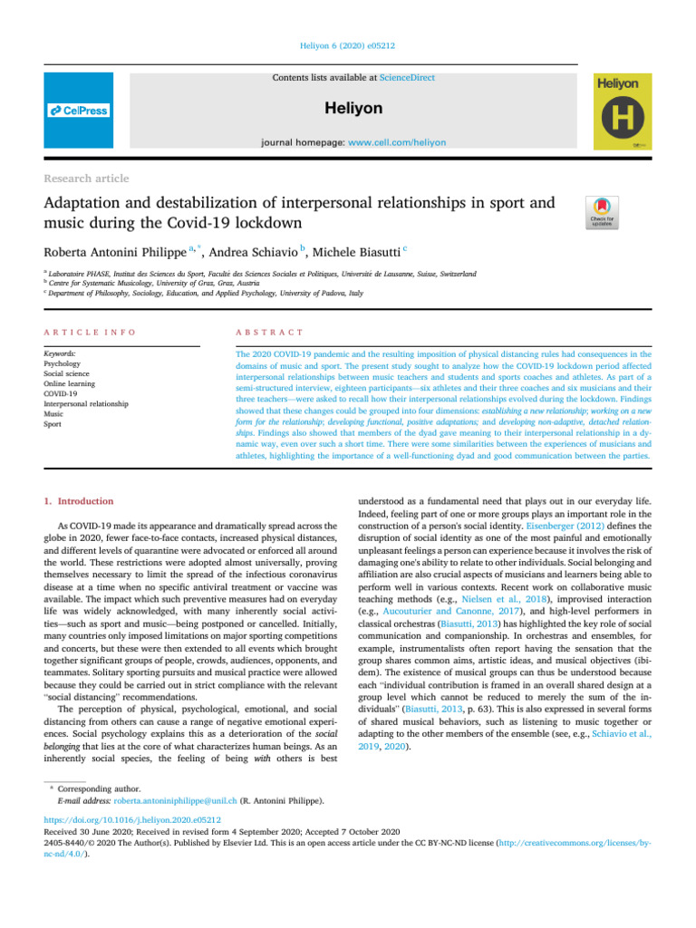 Adaptation and Destabilization of Interpersonal Relationships in S ...
