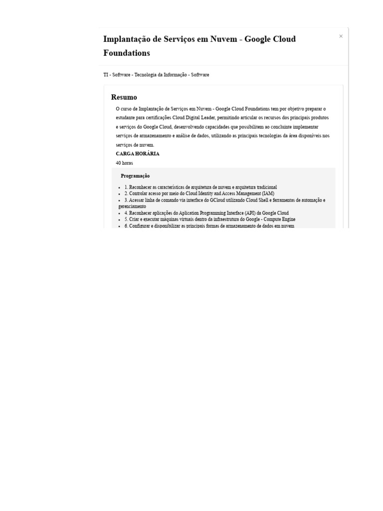 Implantação de Serviços Em Nuvem - Google Cloud Foundations | PDF