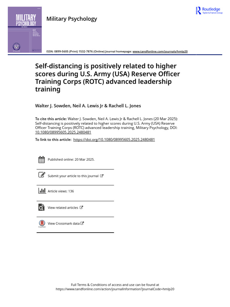 Self-distancing is Positively Related to Higher Scores During U.S. Army ...