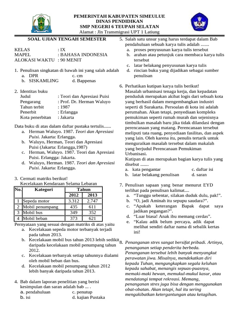 Soal Ujian Bahasa Indonesia Kelas IX | PDF
