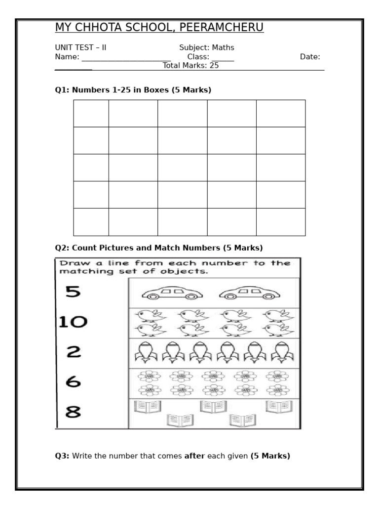 Nursery Unit Test II Maths-1 | PDF