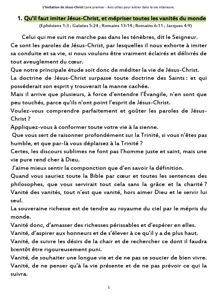 Imitation de Jésus-Christ : Vie intérieure | PDF | Dieu | Vérité