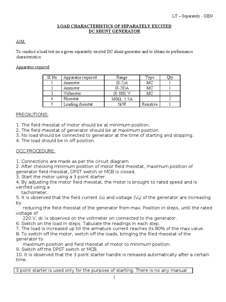DC Shunt Generator Load Test | PDF