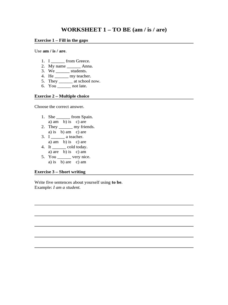 Worksheet 1 - To Be | PDF