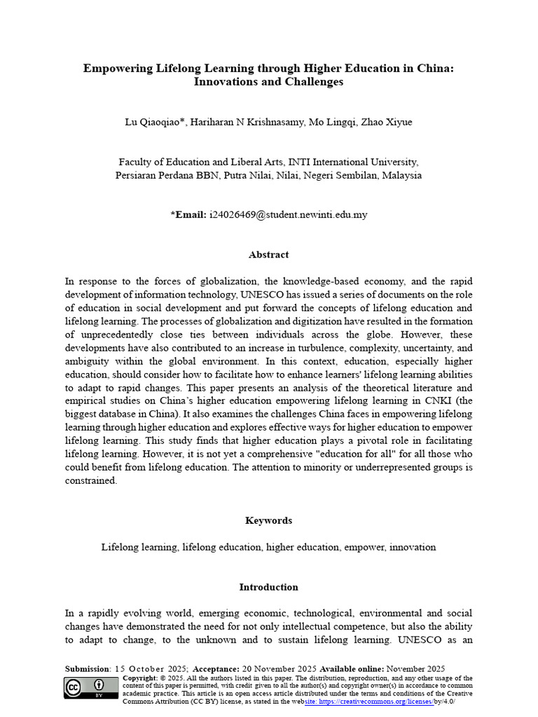 Lifelong Learning in China's Higher Education | PDF | Lifelong Learning ...