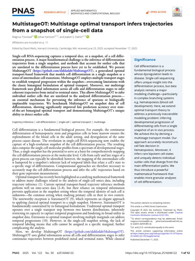 MultistageOT: Inferring Cell Trajectories | PDF | Cellular ...