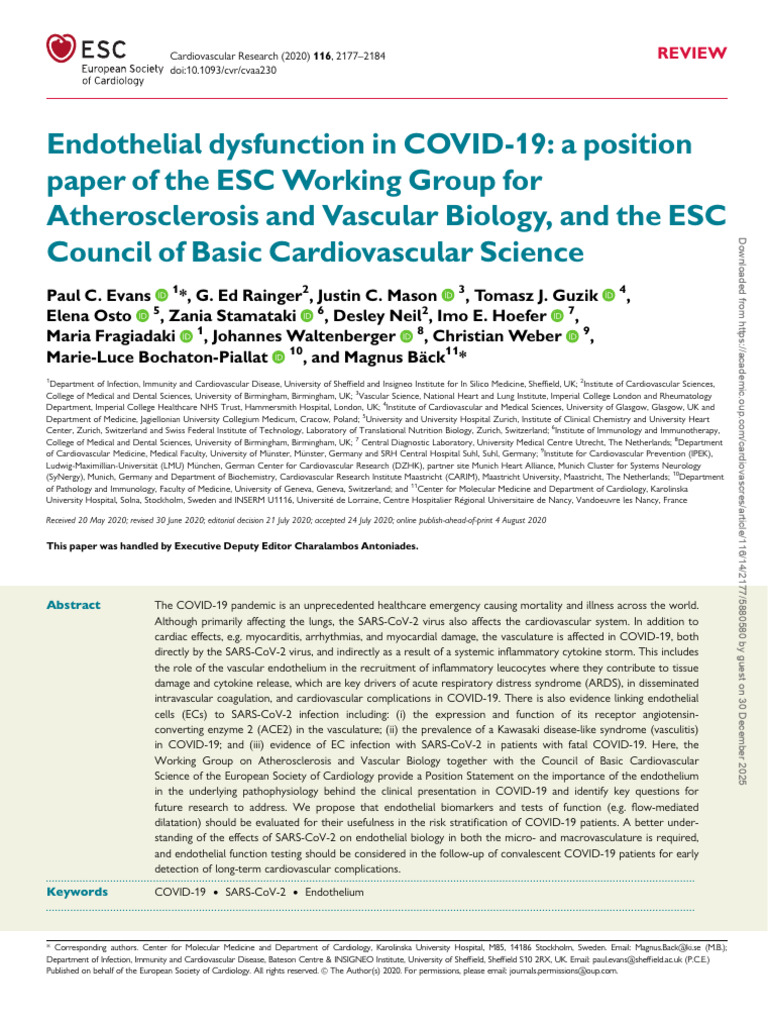 Endothelial Dysfunction in COVID-19 | PDF