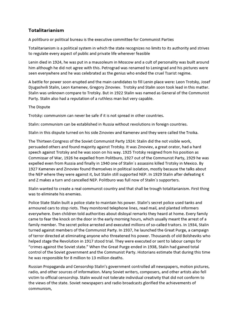 Stalin's Totalitarian Regime Explained | PDF | Leon Trotsky | Joseph Stalin