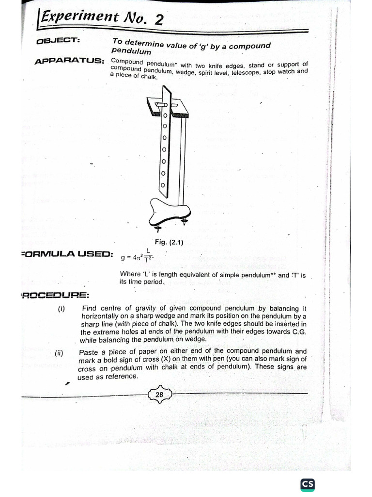 Compound Pendulum Instruction Manual | PDF