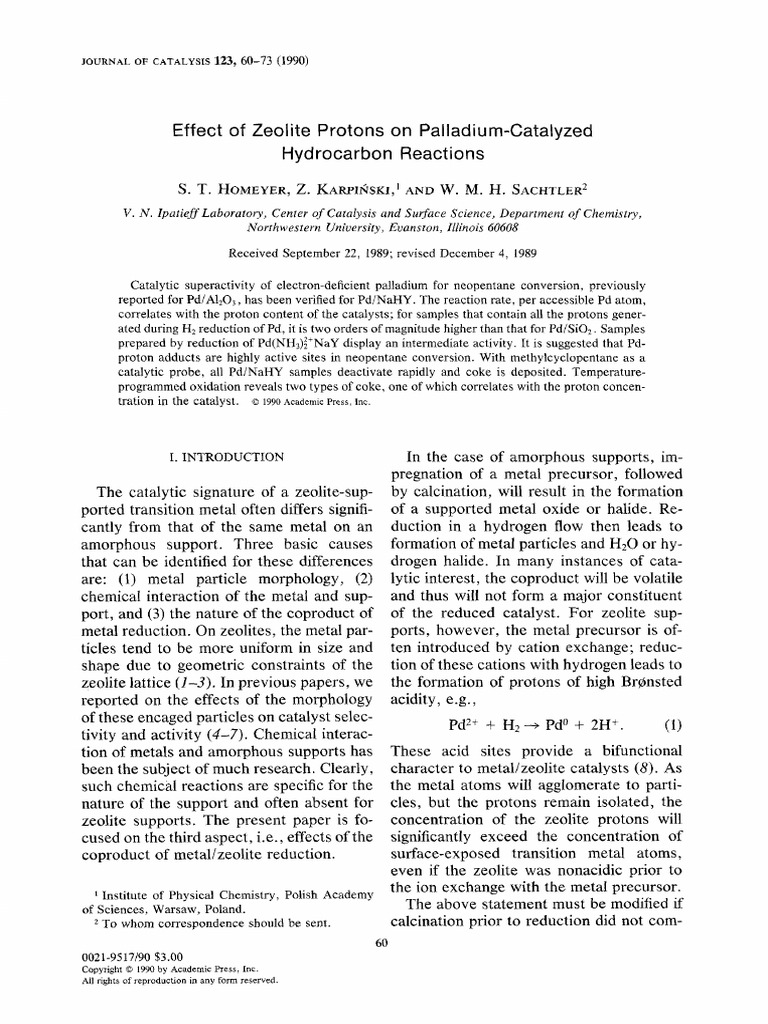 Effect of Zeolite protons on Pd_Catalysed hydrogen rxn | PDF ...