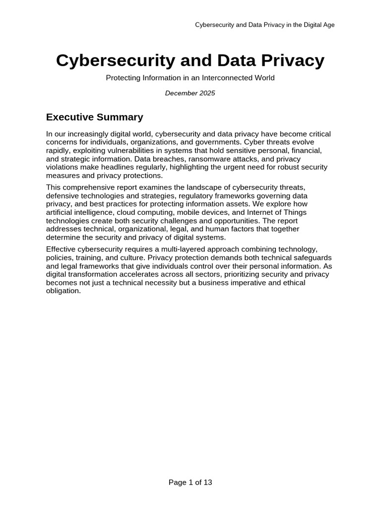 Cybersecurity Data Privacy Report | PDF | Security | Computer Security