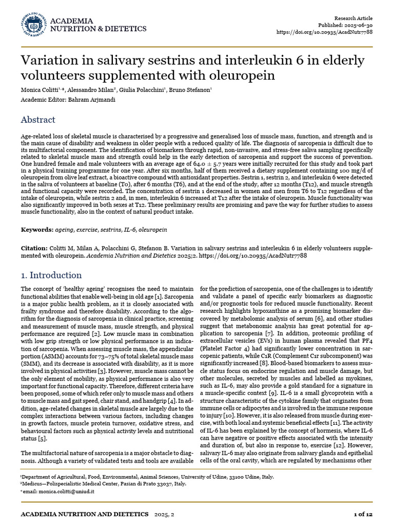 Variation in Salivary Sestrins and Inter | PDF | Autophagy | Interleukin 6