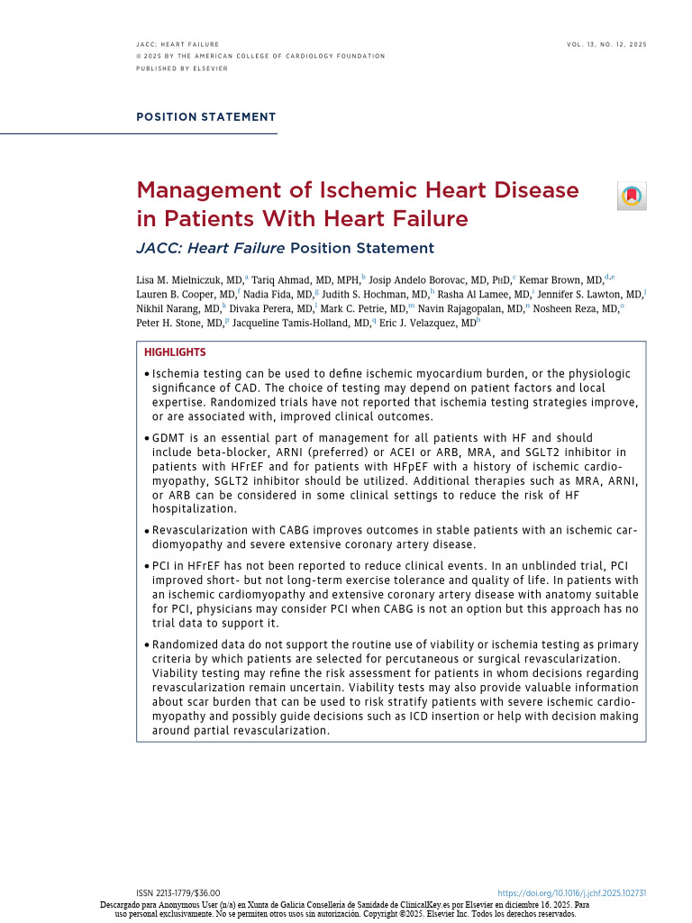 Ischemic Heart Failure Management Guidelines | PDF | Coronary Artery ...