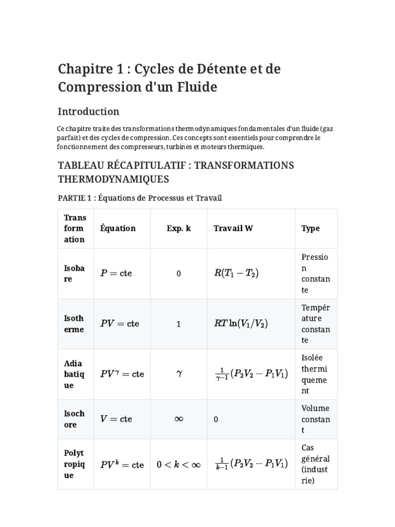 Chapitre 1 - Cycles de Détente Et Compression | PDF | Physique ...