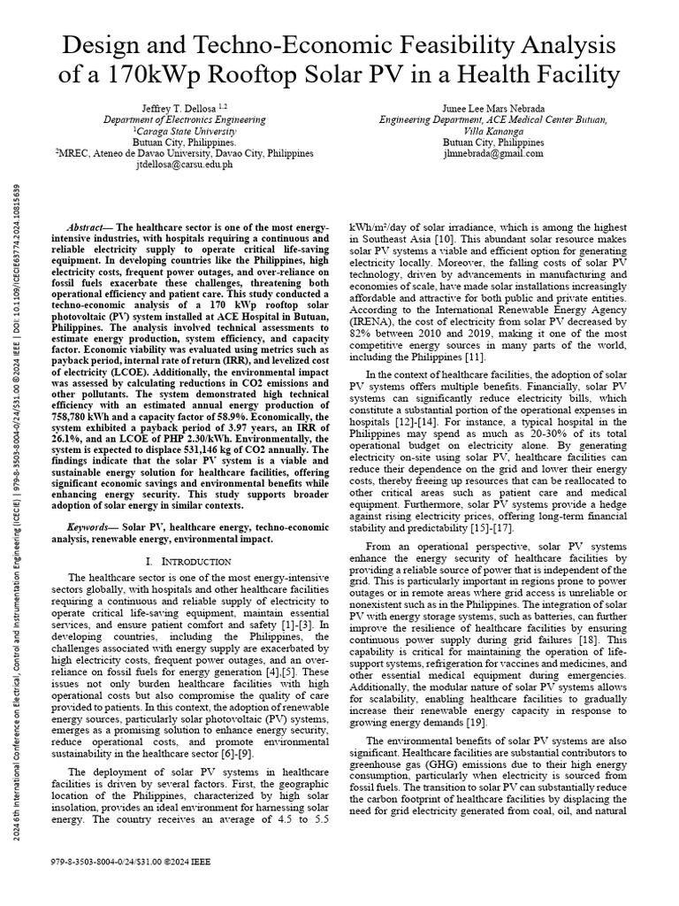 Feasibility of 170kWp Solar PV for Hospitals | PDF | Photovoltaics ...