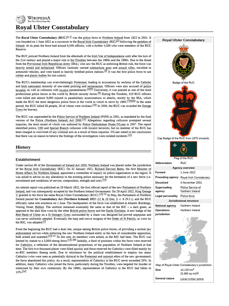 Royal Ulster Constabulary Overview | PDF | The Troubles | Irish ...