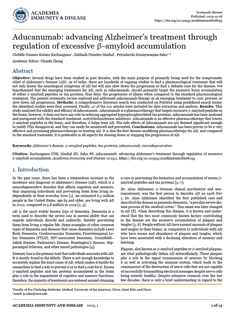 Aducanumab Advancing Alzheimer S Treatme | PDF | Alzheimer's Disease ...