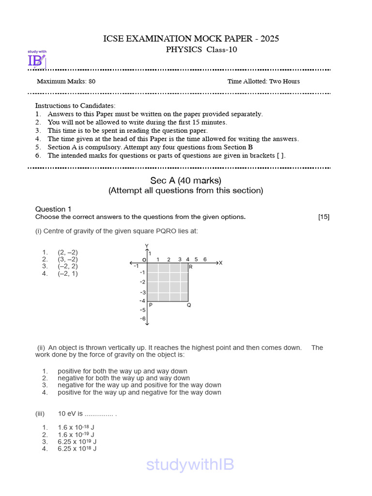 ICSE Class 10 Physics Mock Paper 2025 | PDF | Neutron | Radiation