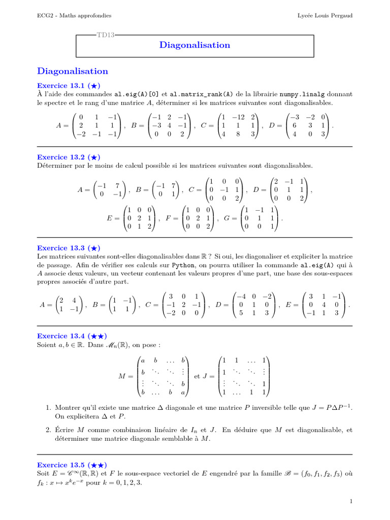 Diagonalisation des matrices en mathématiques | PDF | Valeur propre ...