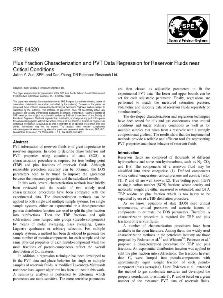PVT Data Regression for Reservoir Fluids | PDF | Viscosity