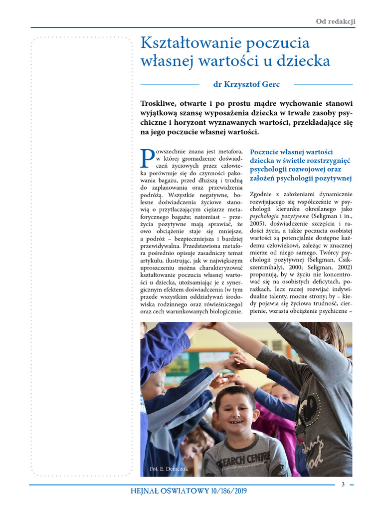 Gerc Ksztaltowanie Poczucia Wlasnej Wartosci U Dziecka 2019 | PDF