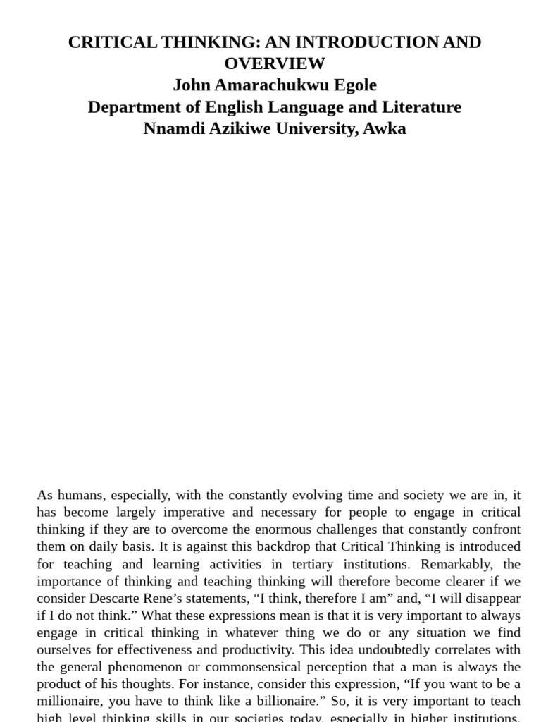Introduction to Critical Thinking Skills | PDF | Thought | Critical ...