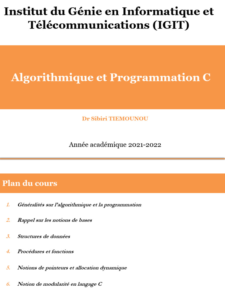 Introduction à l'Algorithmique en C | PDF | Programmation informatique ...