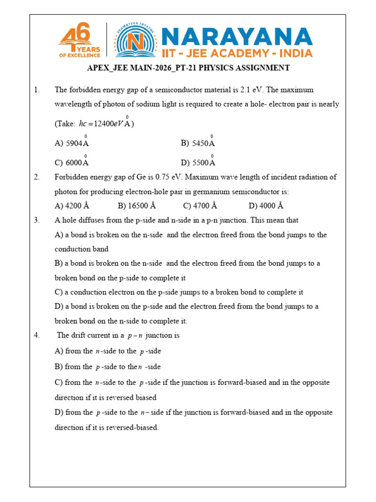 Physics Assignment for JEE Main 2026 | PDF | Magnetization | Magnetism