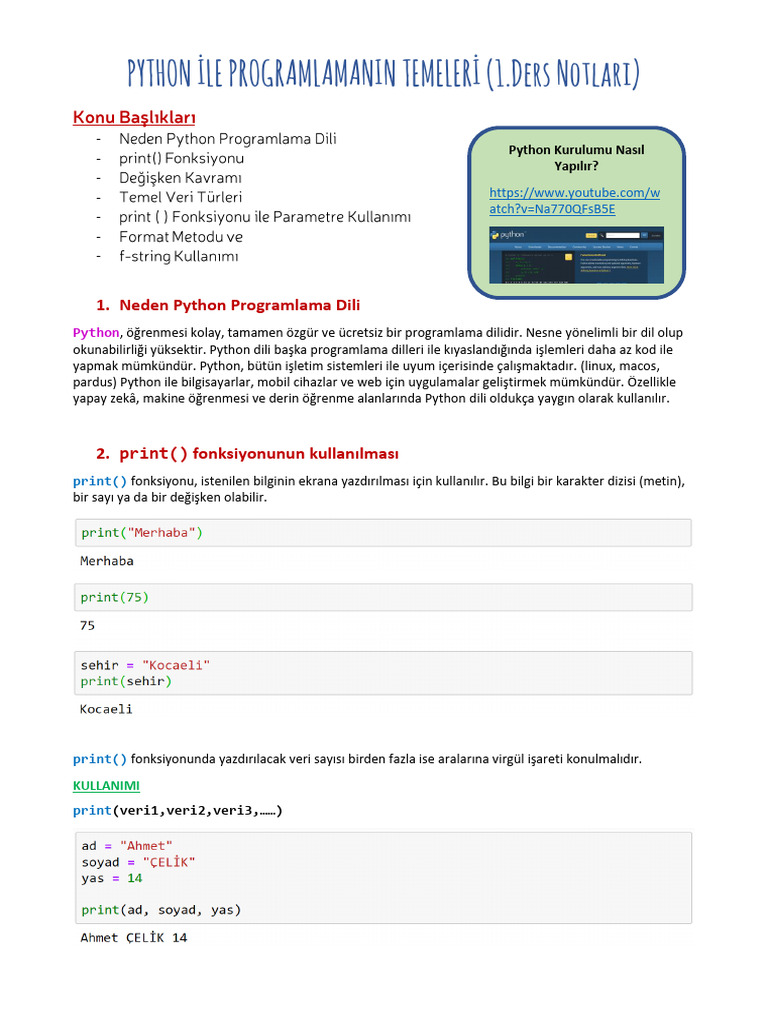 9 SınıfPythonDerNotları | PDF