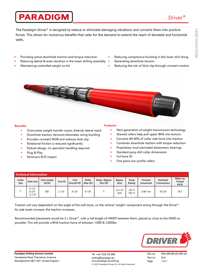 PDS-DS-DRIVER (1)(1) | PDF | Drilling | Mechanics