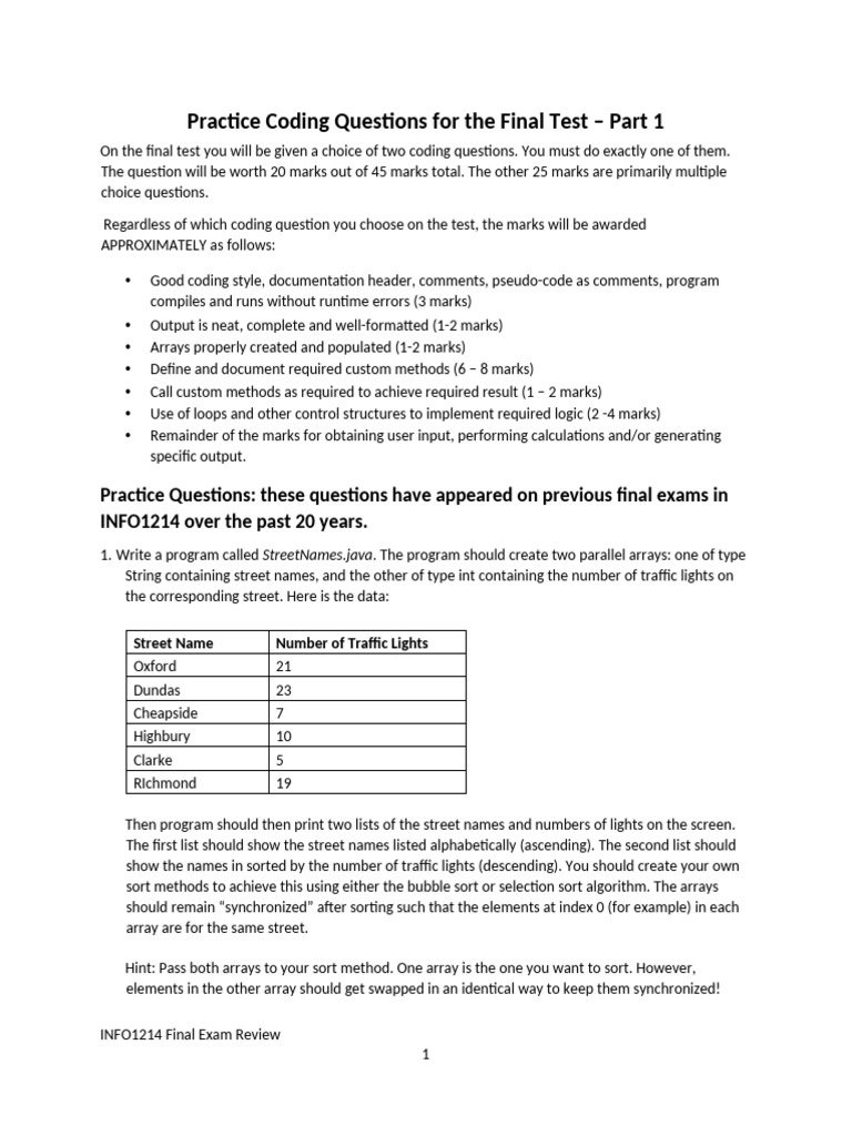 Practice Coding Questions for INFO1214 | PDF | Computer Programming ...