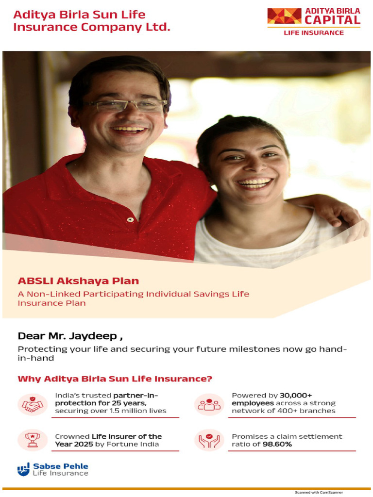 Jaydeep ABSLI Akshaya Plan | PDF