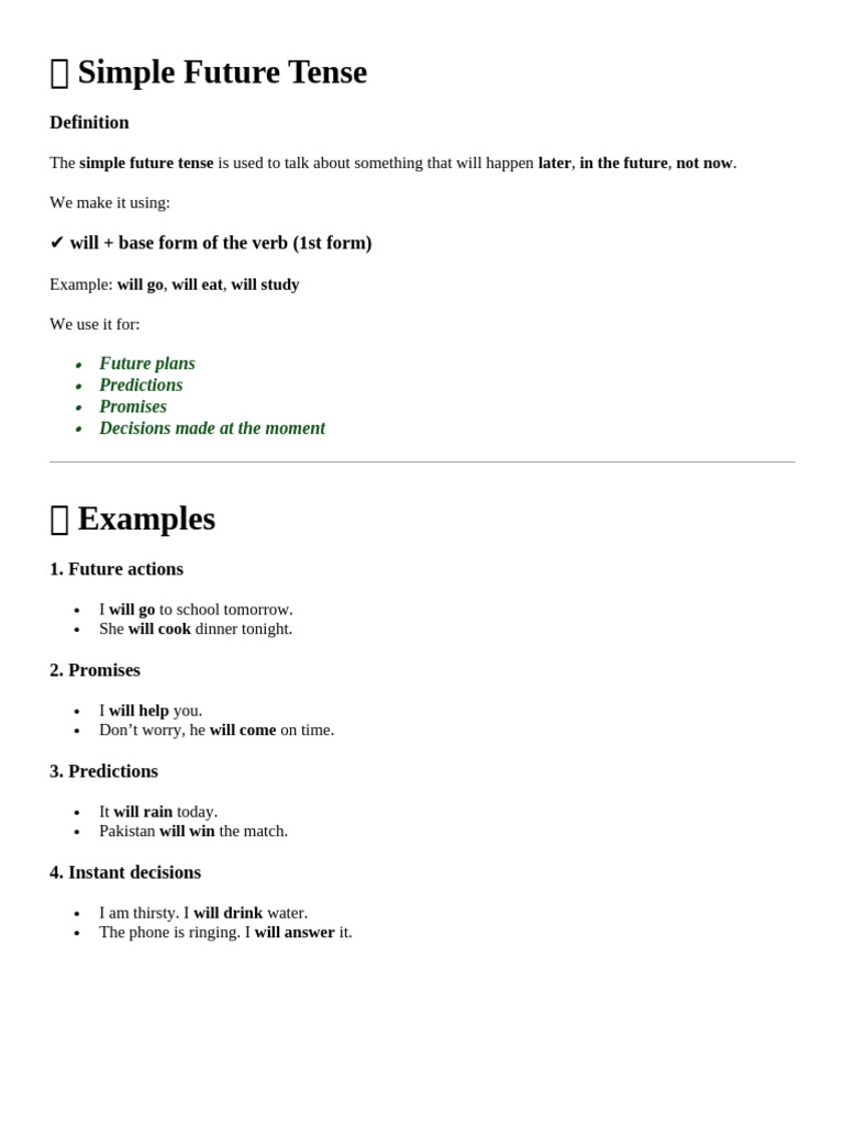 Understanding Simple Future Tense | PDF