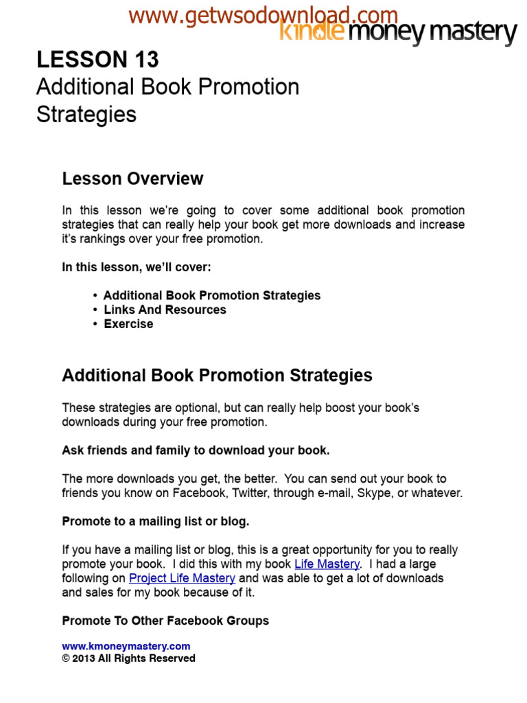 Lesson 13 Additional Book Promotion Strategies Summary | PDF | Amazon ...