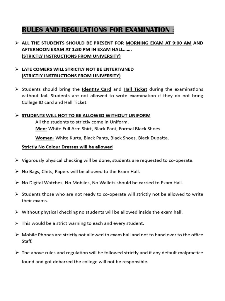 Rules and Regulations For Examination 2025 | PDF