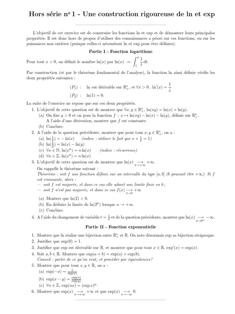 Construction et propriétés de ln et exp | PDF | Limite (mathématiques ...