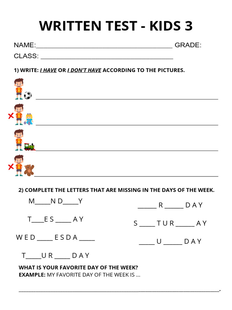 Kids' Written Test: Language & Math Skills | PDF