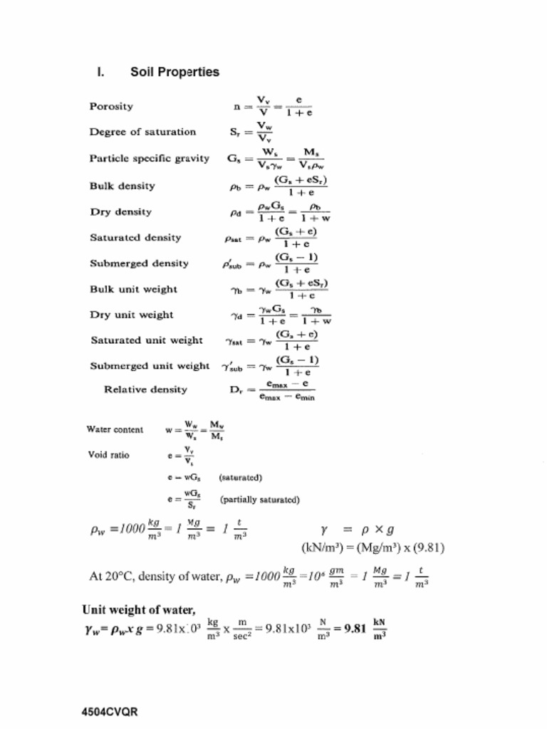FormulaSheet SoilProperties | PDF