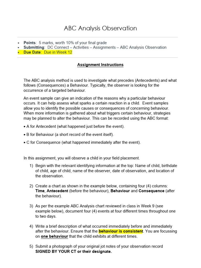 ABC Analysis Observation Assignment Guide | PDF