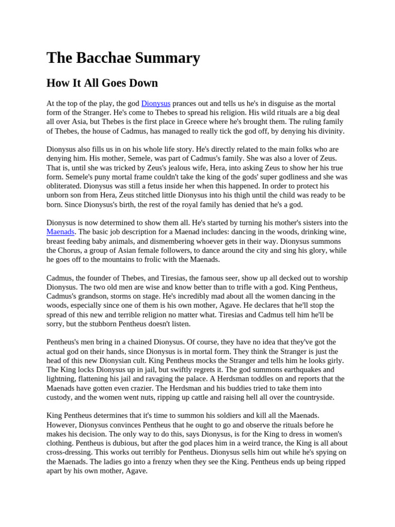 The Bacchae: Dionysus' Revenge in Thebes | PDF | Dionysus