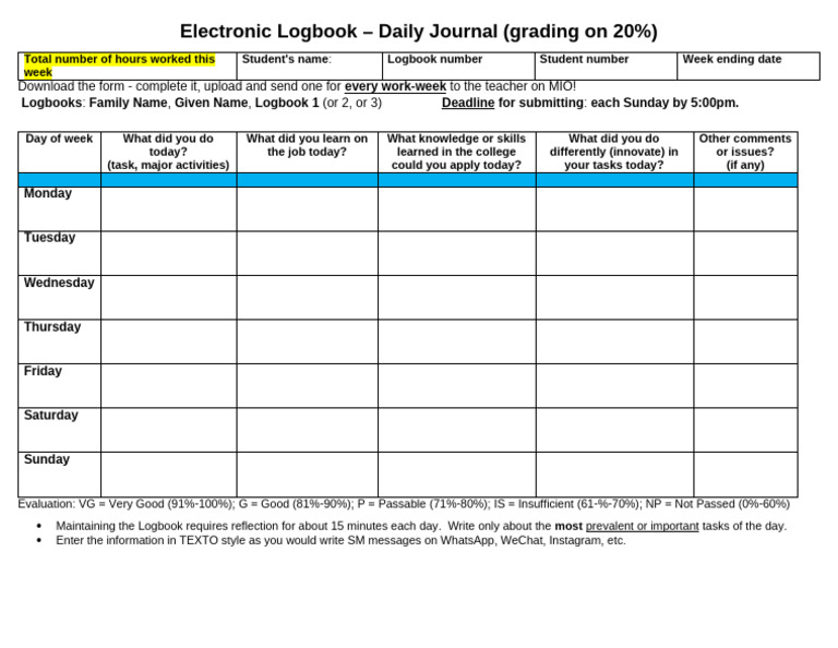 Daily Electronic Logbook Template | PDF