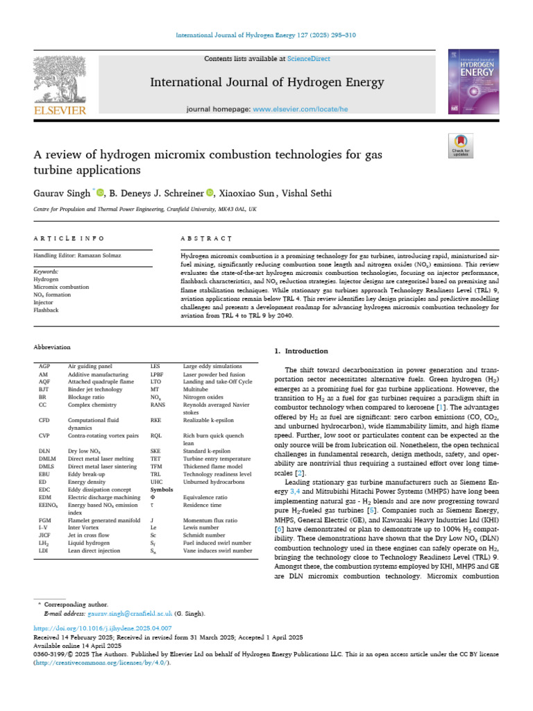 Hydrogen Micromix Combustion for Turbines | PDF | Combustion | N Ox